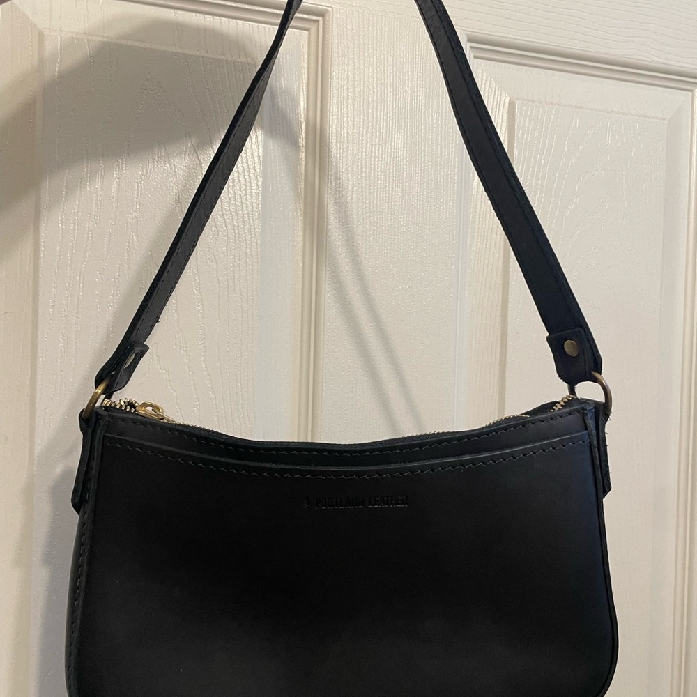 “Portland Leather” Black Leather Shoulder Bag